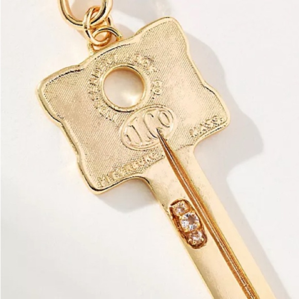 Anthropologie Gold Key Pendant with Crystal Detail